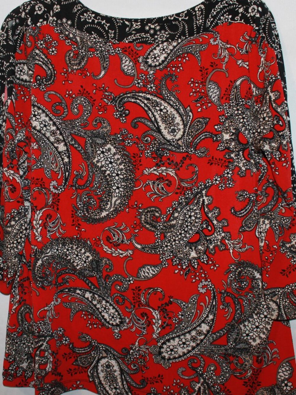 Susan Garver (QVC) Paisley Blouse with 3/4 Sleeves and Peak-A-Boo Sleeve